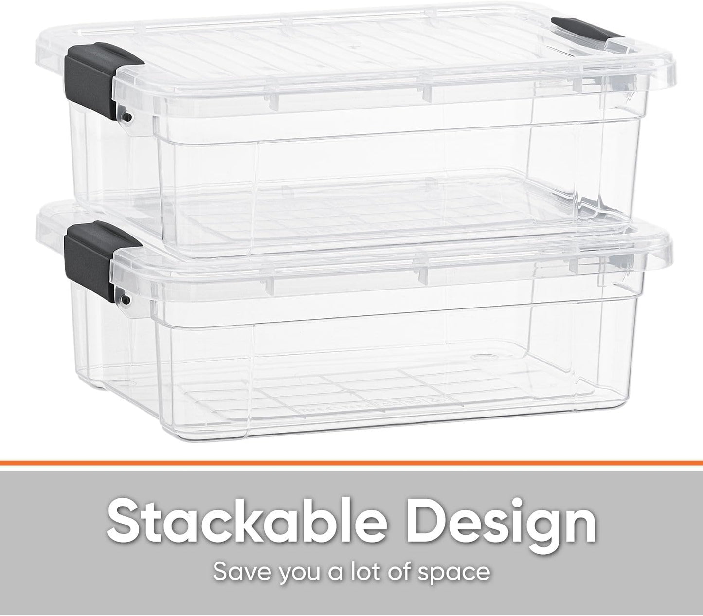 Superio Clear Storage Boxes with Lids, 1.27 Quart Plastic Container Bins for Organizing, Stackable Crates, BPA Free, Non Toxic, Odor Free, Organizers for Home, Office and Dorm, 8 Pack