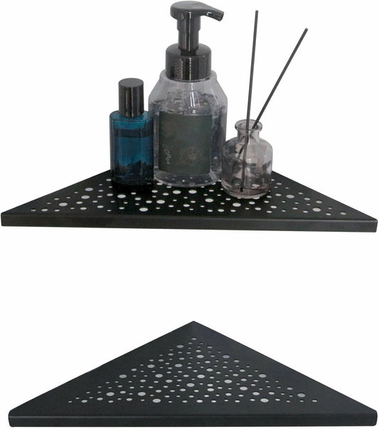 Black 10’’ Corner Shower Shelf 2 Pack, Triangular Shower Corner Shelves 304 Stainless Steel Bathroom Shower Shelf for Tiled Wall, No Drilling Needed Matte Black