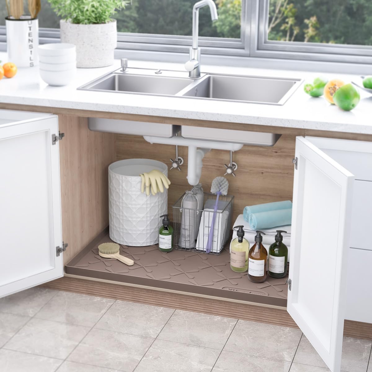 SIKADEER 31" x 22" Under Sink Mat Waterproof, Silicone Mat Kitchen Drawer Shelf and Cabinet Liner, Sink Protector for Kitchen Organizers and Storage, Boot Tray Pet Food Mats