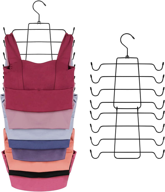 ZEDODIER 3 Pack Tank Top Hanger Space Saving, Bra Hangers for Closet Organizer, Hanging Bra Organizer Tank Tops Holder with 24 Hooks, Metal Closet Organizers and Storage Small Space Solutions, Black
