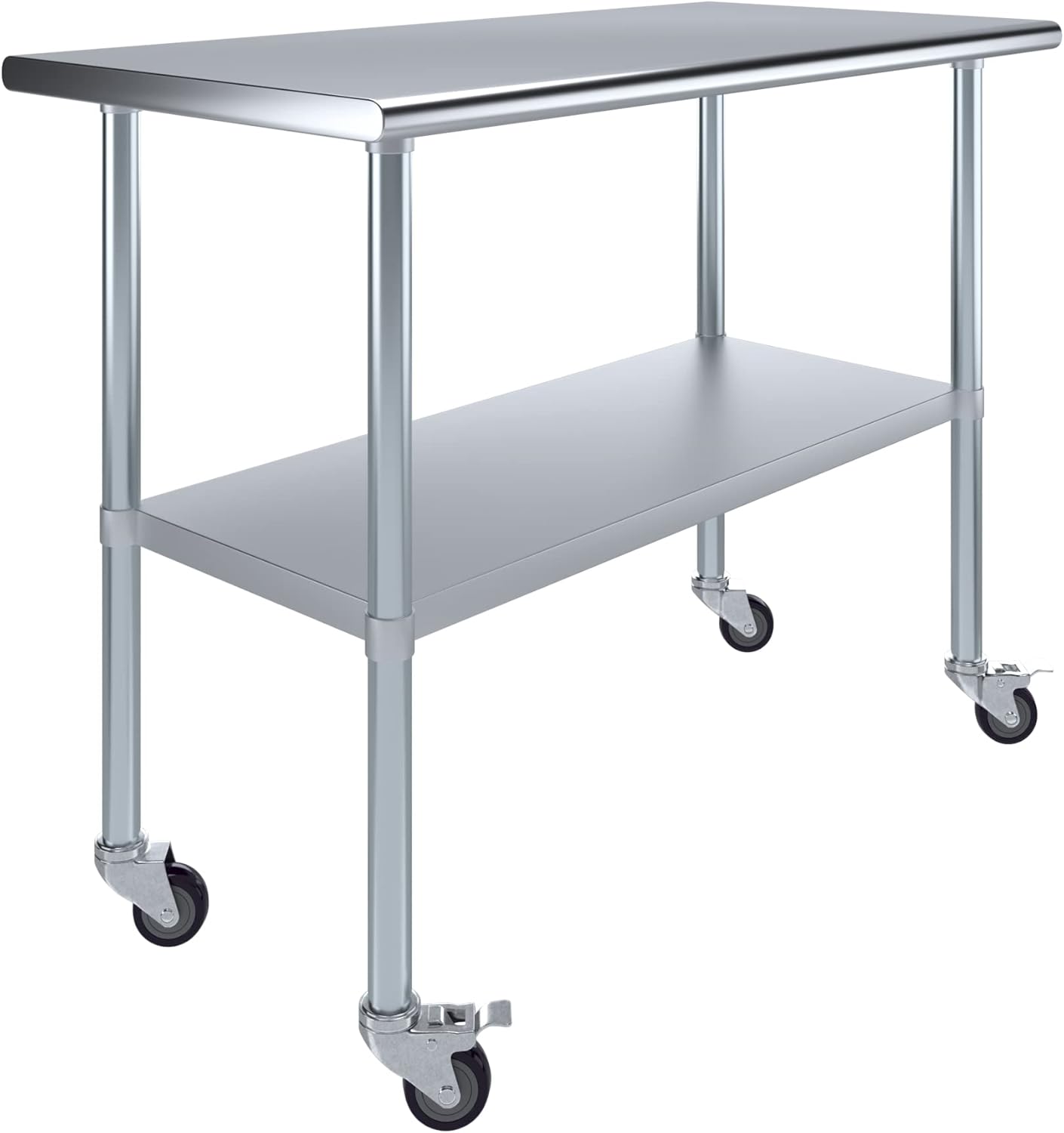 AmGood 24" x 48" Stainless Steel Work Table with Casters | Heavy Duty Metal Utility Table On Wheels | Kitchen Island Cart