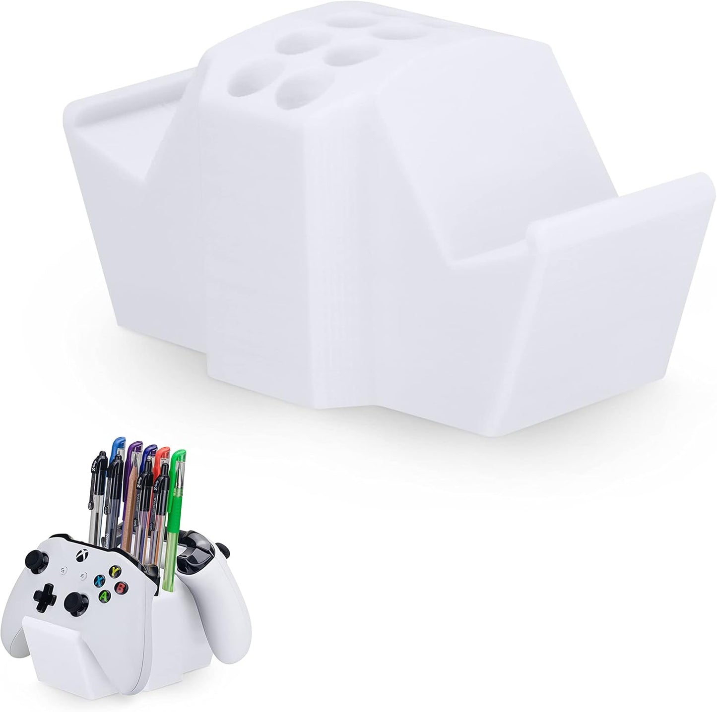 Game Controller Holder & Desktop Pen Organizer Stand With Ten Slots for Pens, Pencils, Stationery, Craft Tools & More - Universal Design for PS5 XBOX SERIES X ONE PS4 SWITCH PC Gamepads - D05 - White