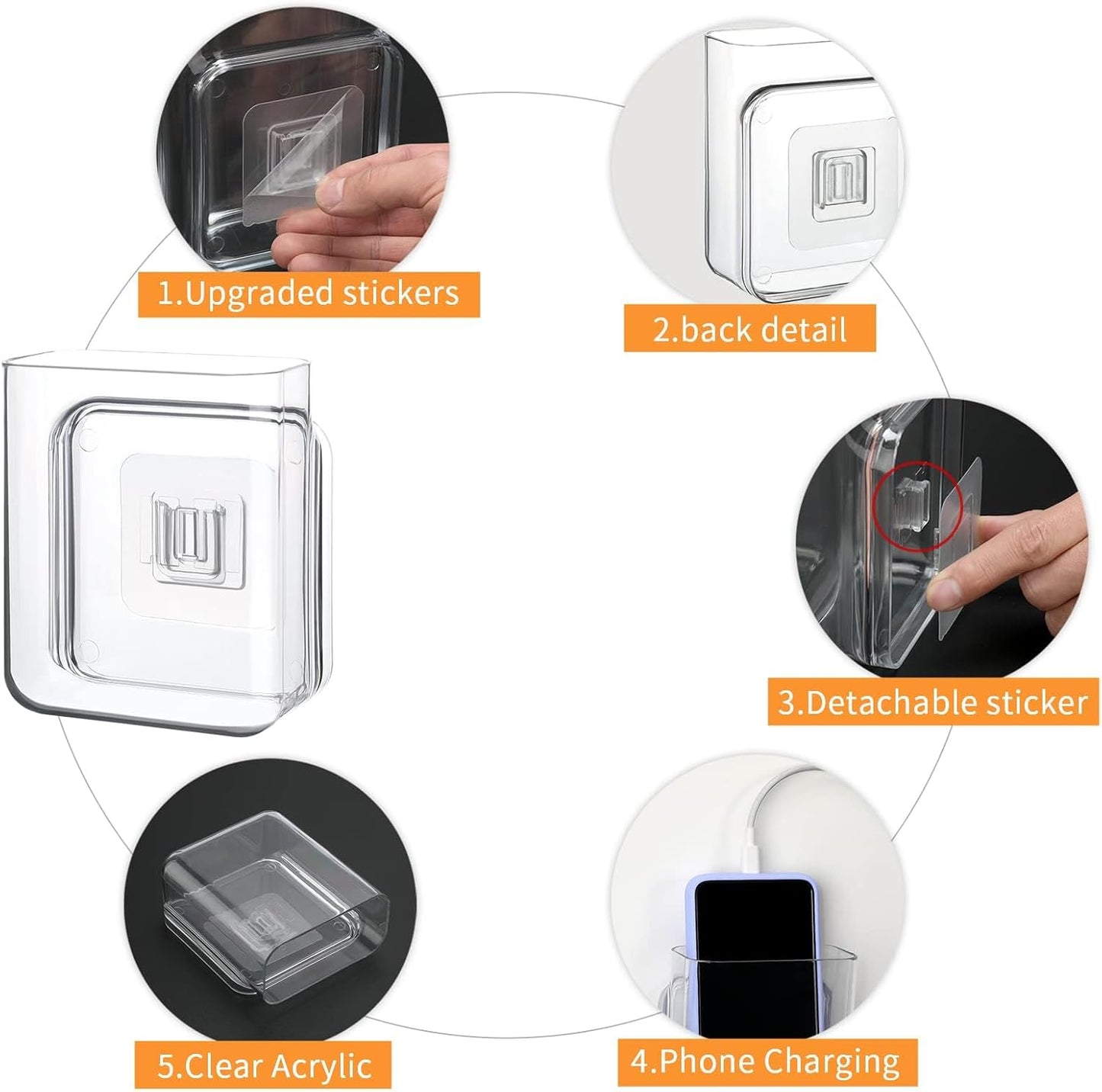 APSOONSELL Wall Mount Storage Organizer Box for Phone Remote Control Holder Clear S