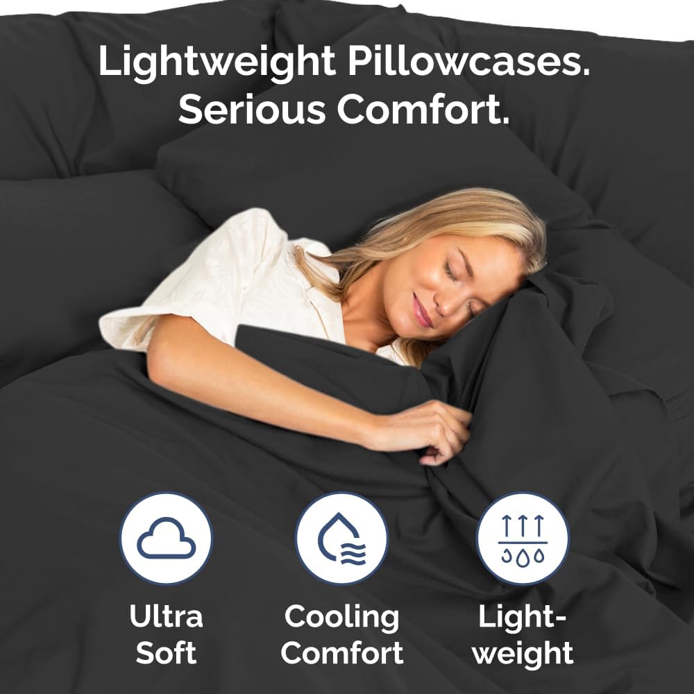 Standard Pillow Cases - 4 Pack - Super Soft Pillowcase Covers - Envelope Enclosure - Hotel Quality Pillow Protectors - Wrinkle Free, Shrink and Stain Resistant - Machine Washable - 20" x 26" (Black)