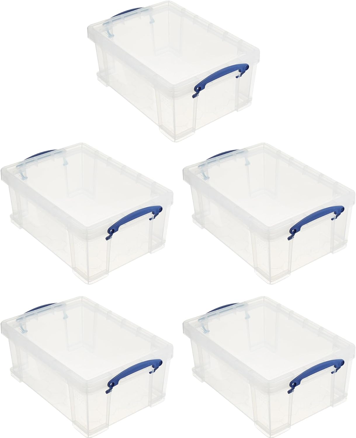 Really Useful Box Stackable 9 Liter Plastic Storage Container Bin with Snap Lid and Built-In Clip Lock Handles for Home & Office Organization (5 Pack)