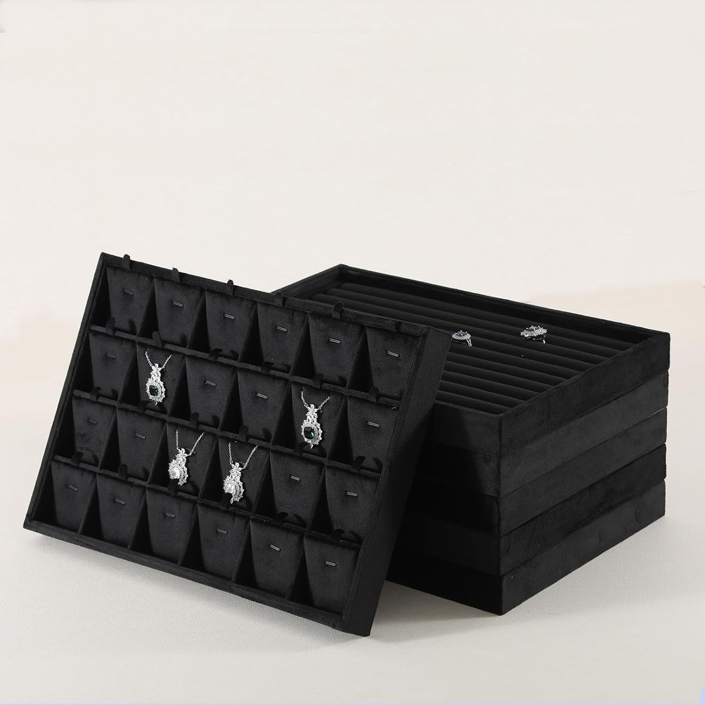 Stackable Jewelry Trays, Velvet Earring Box,Premium Necklace Box,Luxury Jewelry Display Case,Black Pendant Trays