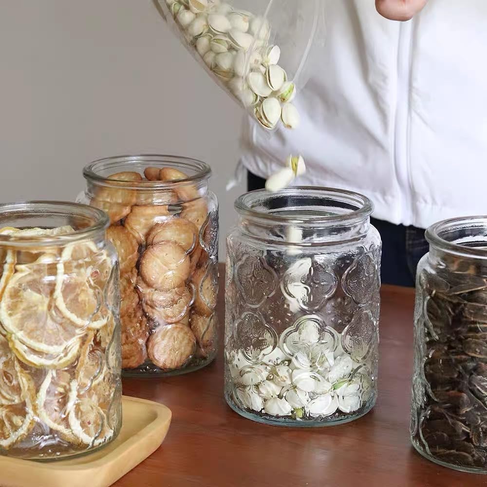 Vintage Glass Jar, Decorative Glass Jar with Bamboo Lid, Candy Jar Cookie Jar for Kitchen Counter, Pantry, 23.7 FL OZ Glass Storage Jar Holds Coffee, Tea, Sugar, Balth Salts