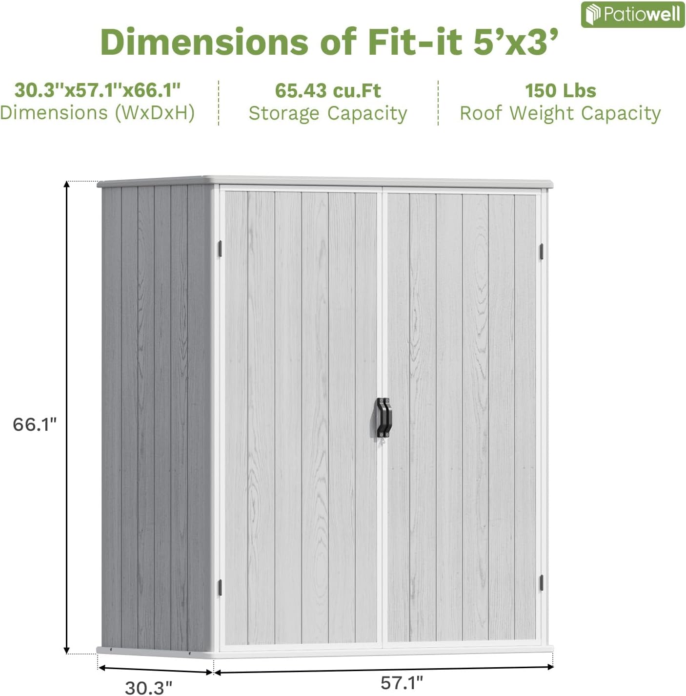 Patiowell 5x3 FT Outdoor Storage Shed with Floor, Plastic Vertical Storage Cabinet with Lockable Doors for Garden, Pool Storage, Tools and Patio Furnitrue Accessories, Light Gray(Fit-it Shed)