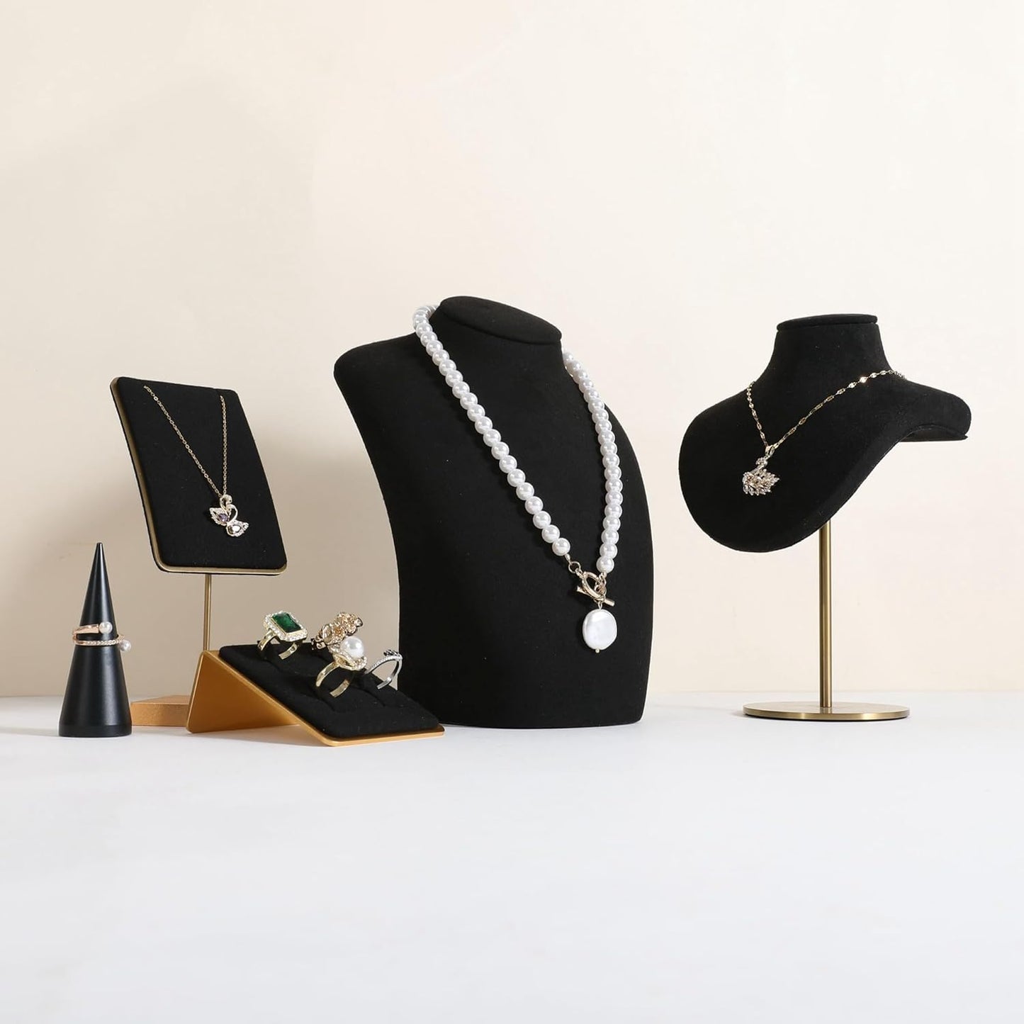 GemeShou Black necklace hanger jewelry organizer, Velvet jewelry stand necklace holder, jewelry mannequin bust for necklaces, Jewelry boutique store photography props【Black-Medium height 7.87 inch】
