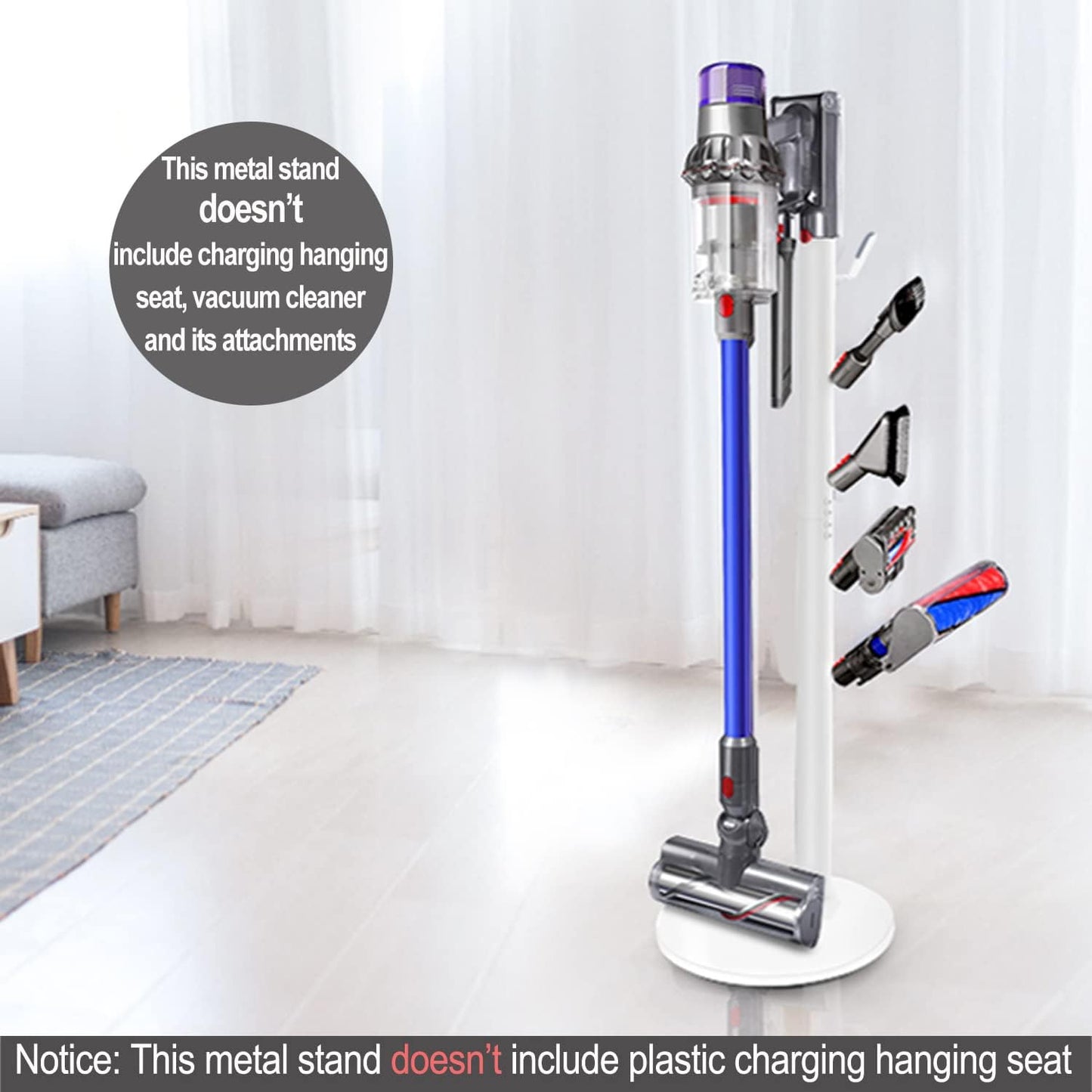 Freestanding Vacuum Stand Holder Compatible with V15 Detect, V11 V10 V8 V7 V6 Cordless Vacuum Cleaners, Floor Docking Station Metal Organizer Bracket with 5 Hooks, White