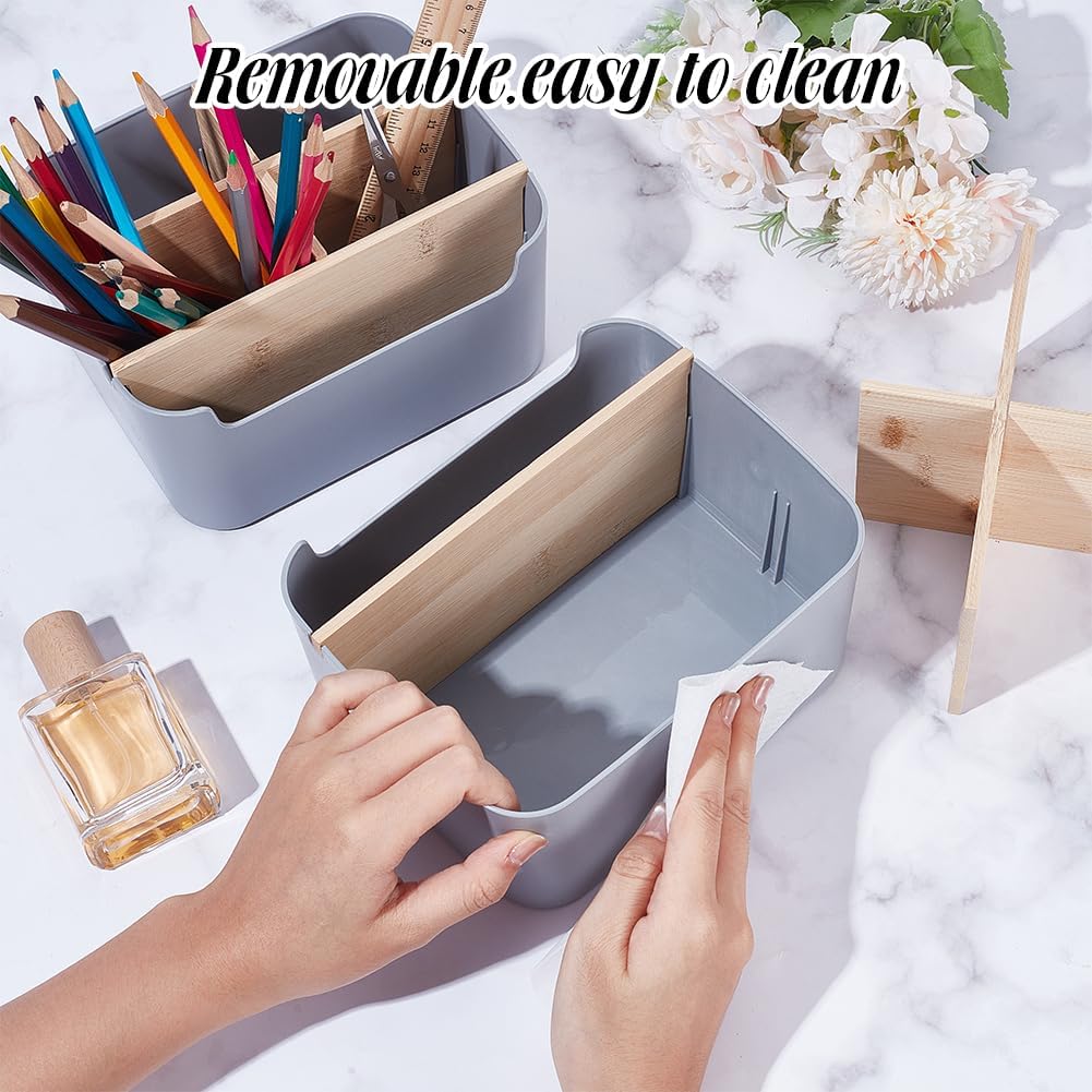 2 Pack Gray Desk Storage Organizer, Desk Organizers and Remote Control Caddy Holder Desktop Pen Pencil Holder Container Box for Bedside Nightstand Desktop Coffee Table Office Supplies