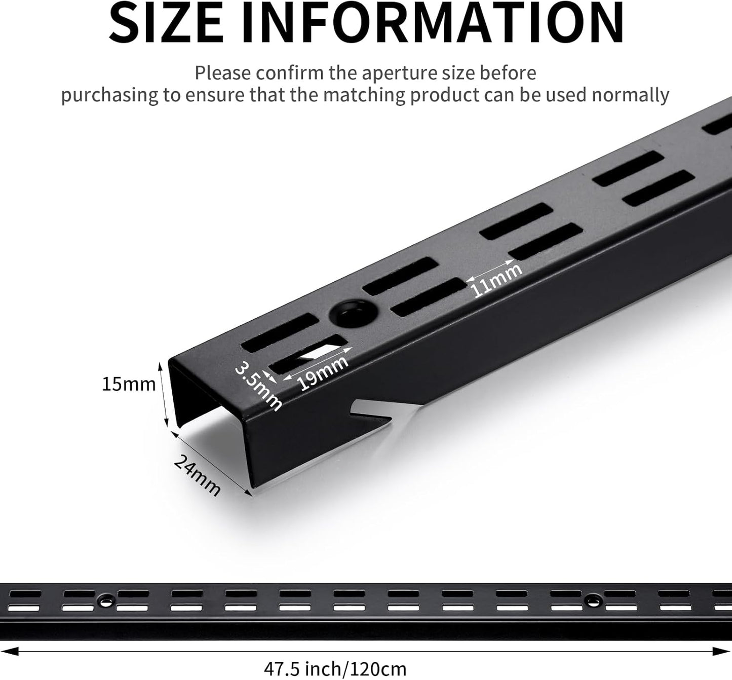 6 Pcs 47.5 Inches Shelf Rails Bracket Track Upright Closet System Hardware Adjustable Wall Standard Shelf Standards for Pantries, Linen Closets, Laundry Rooms, Utility Rooms (Black)