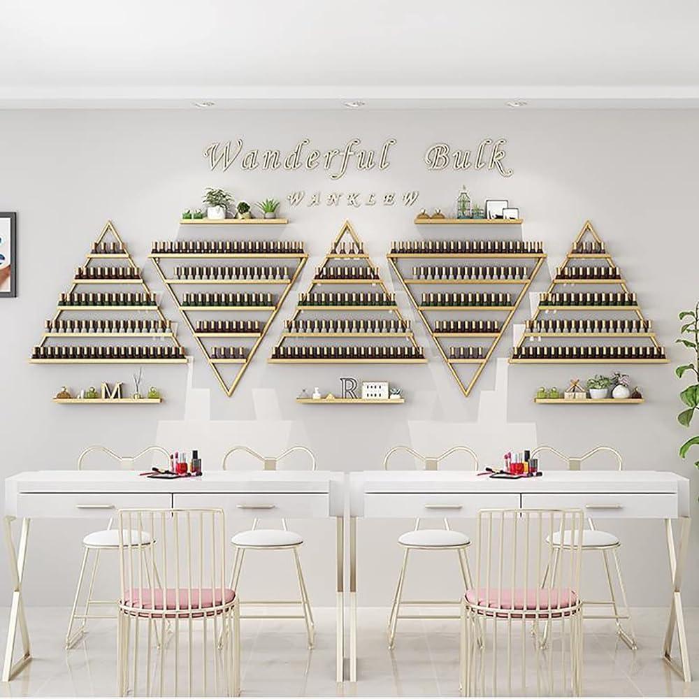 Wall Mounted Shelf Nail Polish Bottle Display Rack, Triangular Essential Oil Perfume Storage Rack, Multifunctional Hanging Salon/Beauty/Nail Shop Organizer Perfume Holder(Size:1,Color:White)