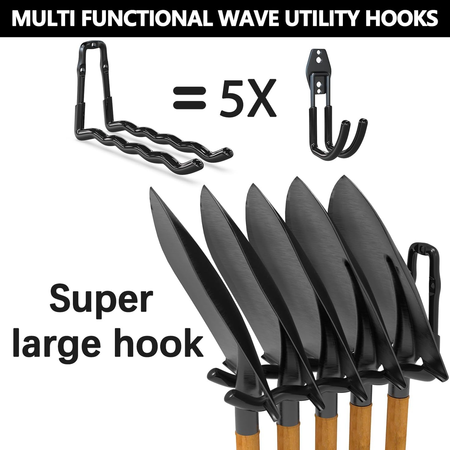 3-H Garage Wall Hooks 18 Pack, One-Piece Construction Garage Hooks Heavy Duty, Garage Accessories & Organizer Wall Mount for Ladders, Weedeaters, Garden Tools (Black)
