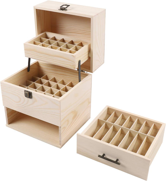 3 Tiers Essential Oil Storage Box, Wooden Perfume Bottle Display Organizer Case w/59 Slots, for 15 ml Bottles Nail Polish Collection Holder