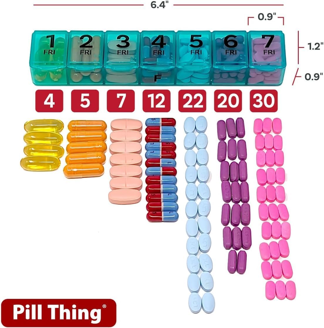 7 Times a Day Weekly Pill Box Organizer Case, Secure 7X Pillbox with Medication Schedule (7 Time-a-Day 2 Pack)