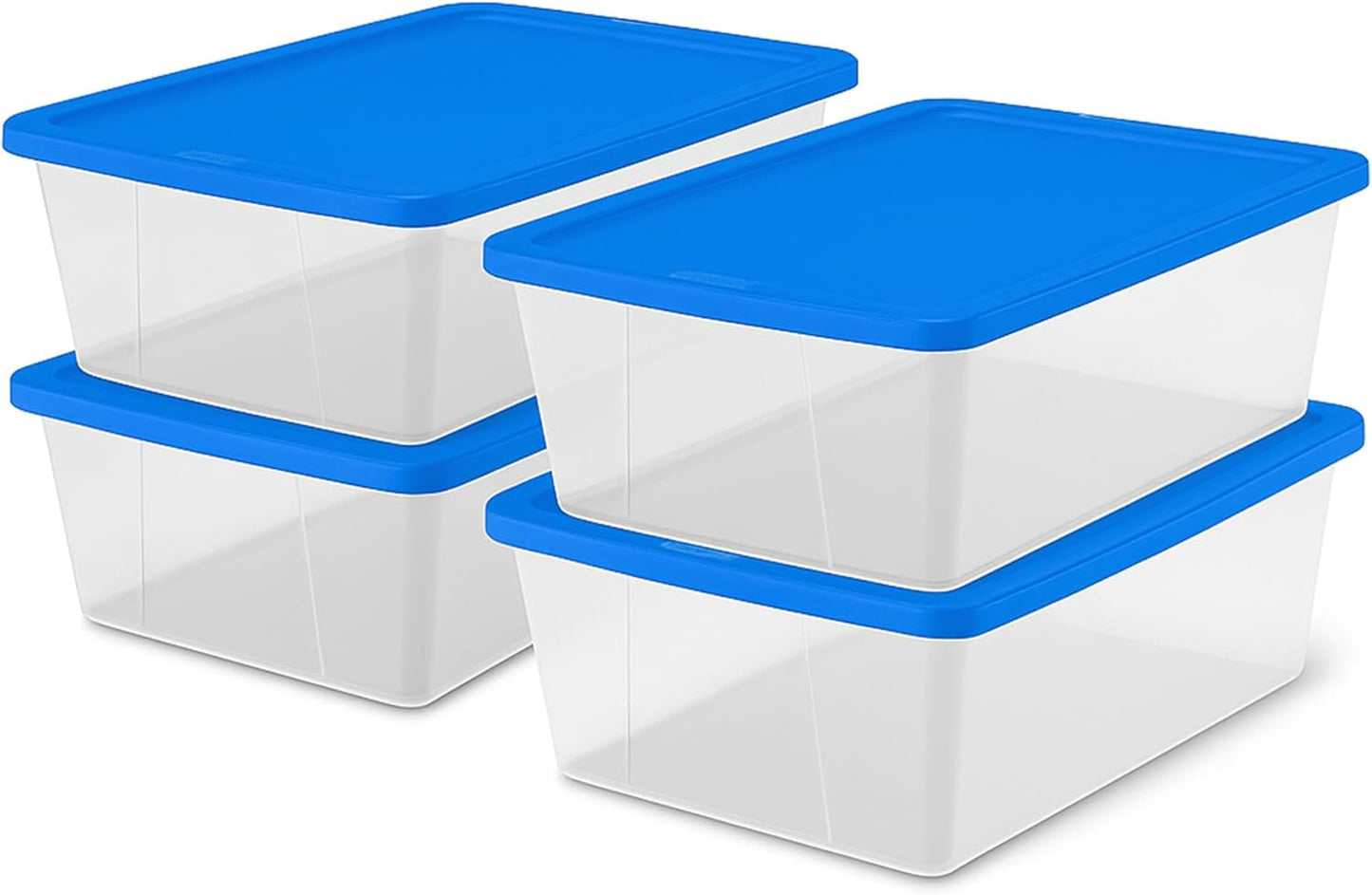 HOMZ 4-Pack Snaplock, Small Clear Plastic Storage Organizer Bins w/Lids, 12 Quart, Blue - Stackable Container Boxes for Bedroom, Bathroom, Garage, and Office Organization