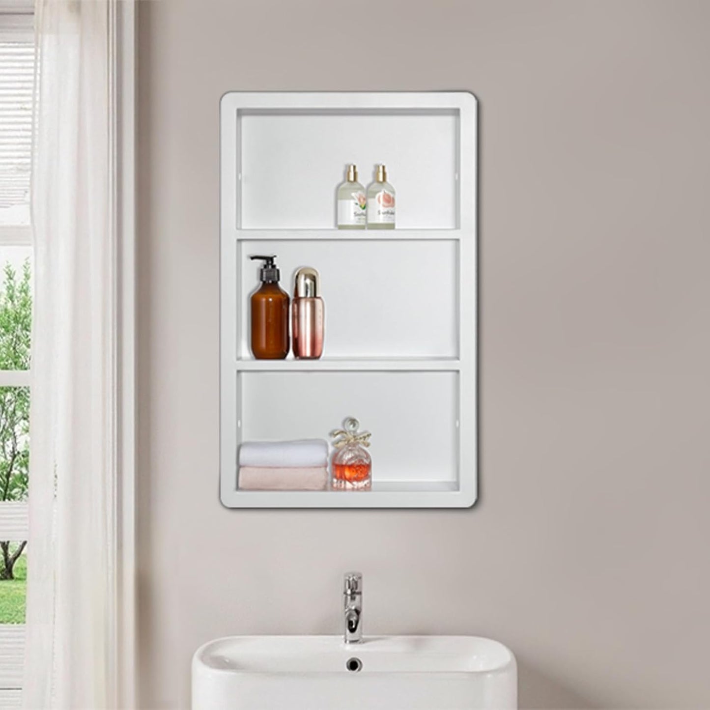 Recessed Medicine Cabinet No Mirror - 14x24 Bathroom Storage Wall Cabinet with 2 Shelves, 304 Stainless Steel Shower Niche, Matte White Waterproof for Bathroom, Toilet, Vanity