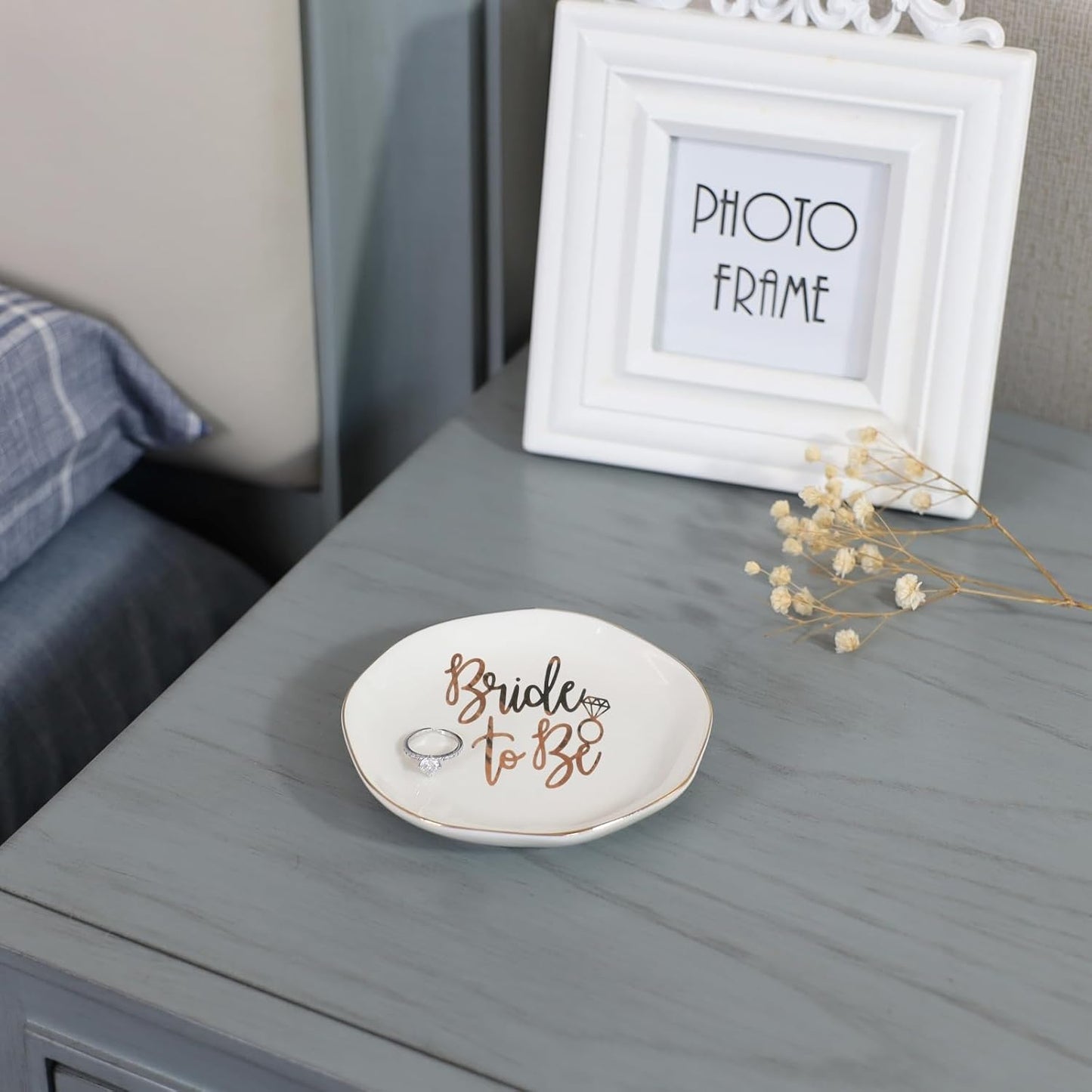 Wedding Ring Dish For Bride-Bride To Be Jewelry Dish Tray-Ceramic White