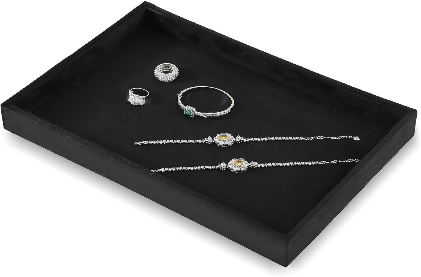Valet Tray For Men, Velvet Jewelry Display,Premium Flat Catch All Trays,Luxury Mens Valet Tray,Black Jewelry Drawer Organizer