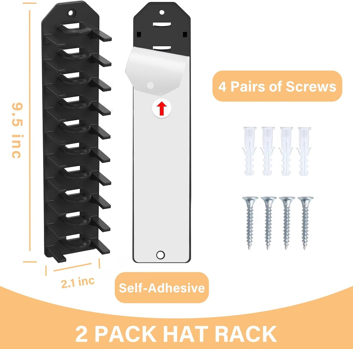 Hat Organizer for Baseball Caps,Hat Rack for Wall, Compact Hat Storage Display Holder,Hold Up to 10 Hats,Hat Hanger Strong Adhesive/Wall Drilled for Door,Bedroom,Closet