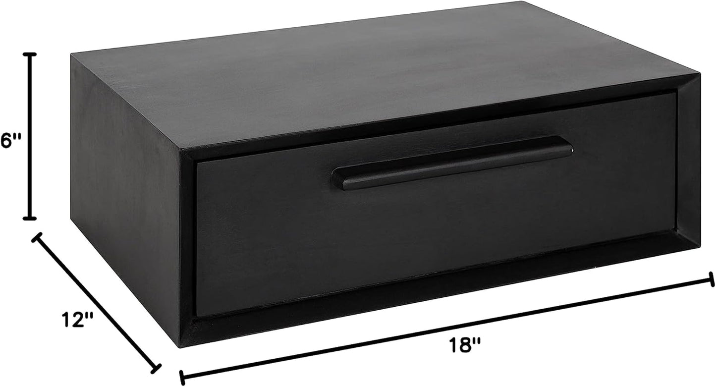 Kate and Laurel McCutcheon Floating Wood Storage Shelf, 18 x 12 x 6, Black, Decorative Transitional Floating Bedroom Nightstand with a Concealed Cubby Compartment