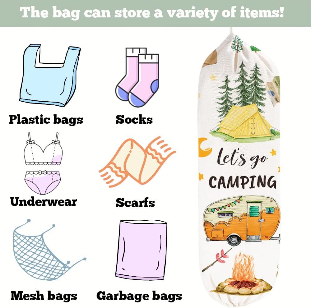 2Pcs Camping RV Essentials Plastic Bag Holder, Reusable Hanging Grocery Bags Holder for Camper RV Accessories, Portable Trash Bags Organizer for Camper Must Haves, Picnics, Beach, Hiking