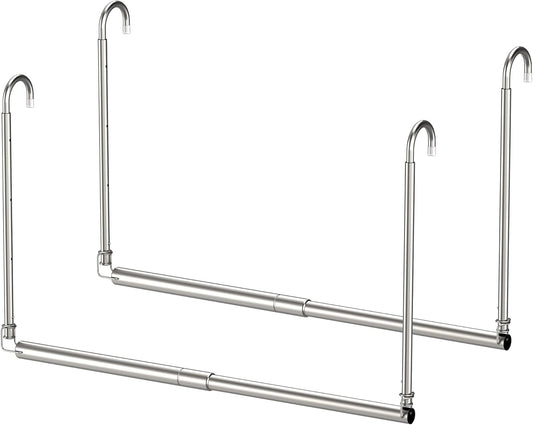 Hanging Closet Rod, 2 Pack Adjustable Height & Width Closet Rods for Hanging Clothes-Closet Extender Hanging Rod Space-Maximizing Design Suitable for Hanging and Drying Clothes, Silver