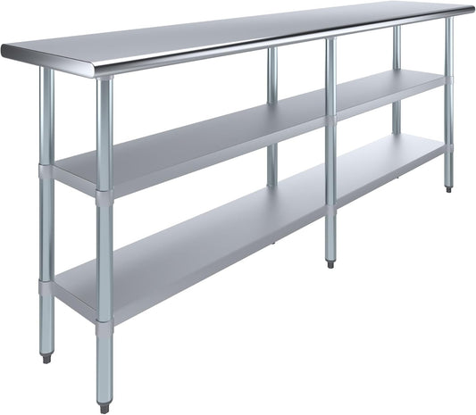 AmGood Stainless Steel Work Table with 2 Shelves | NSF | Metal Utility Table (84" Long x 18" Deep)