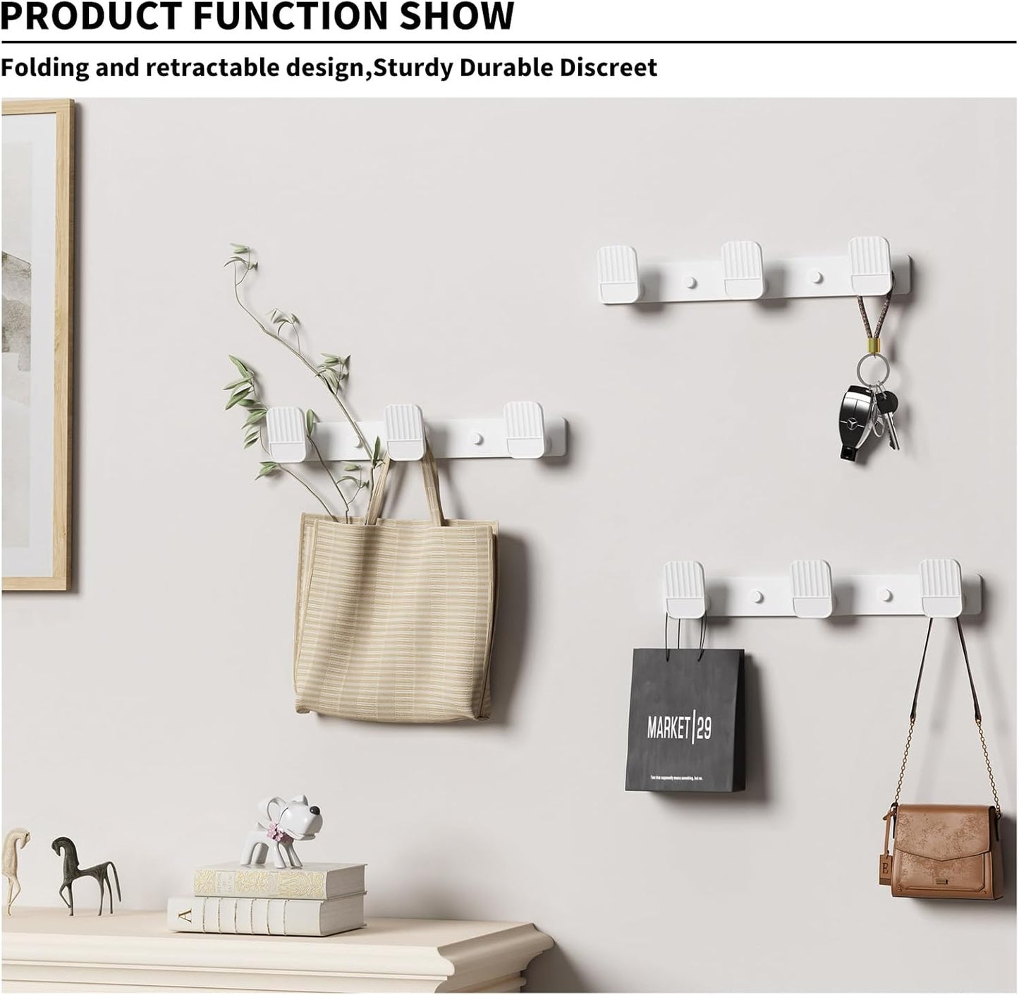 Coat Rack Wall Mount Coat Hooks - White Hook Rack with 3 Hooks Aluminum Wall Rack Hooks for Hanging Coat Hat Bag Towel Hanger Rustproof Coat Holder