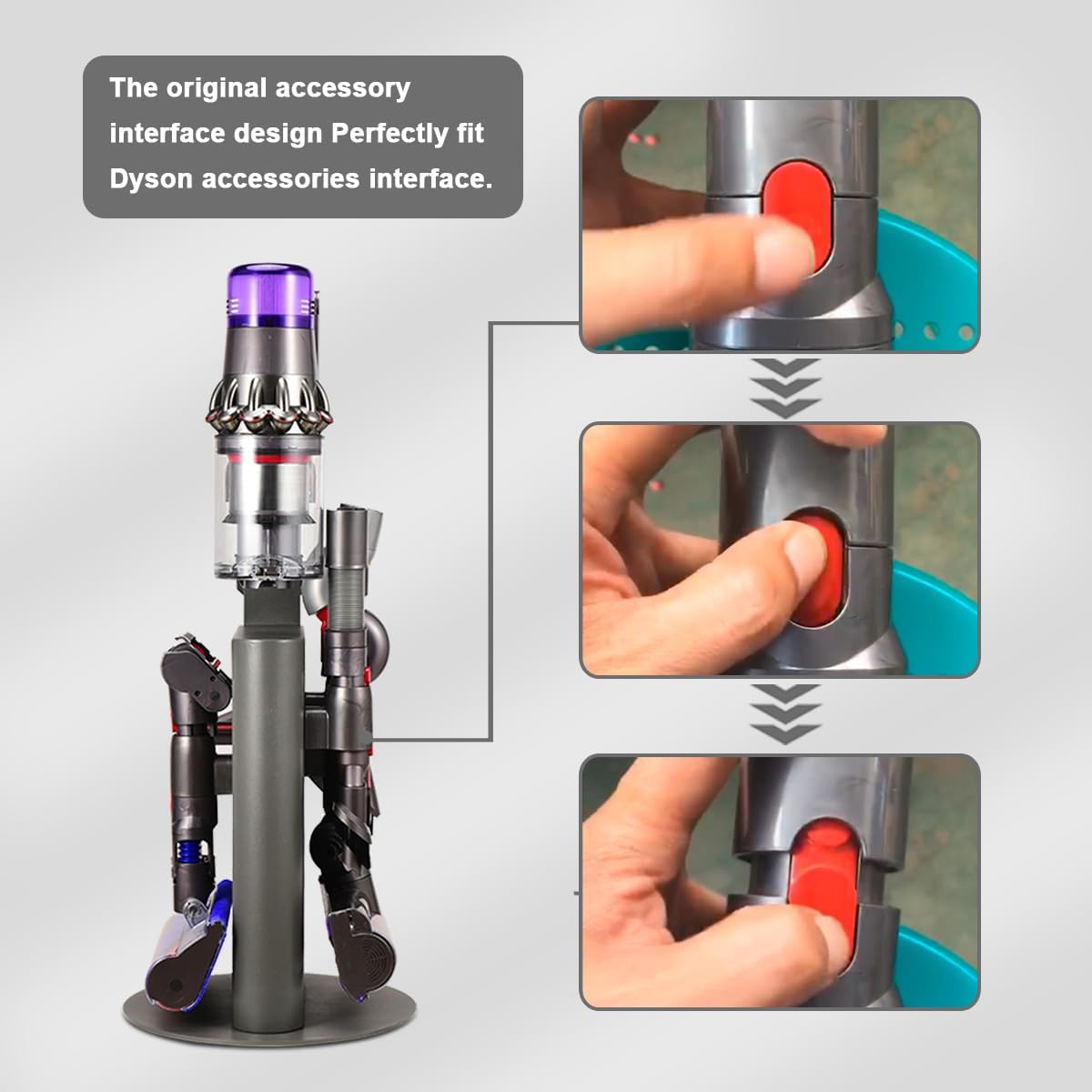 Vacuum Stand Holder for Dyson V15 V11 V10 V8 V7 V6 Cleaner, Stable Metal Storage Rack, Drill-Free Organizer Bracket Compatible with Dyson Cordless Vacuum Cleaner and Its Tools, Grey