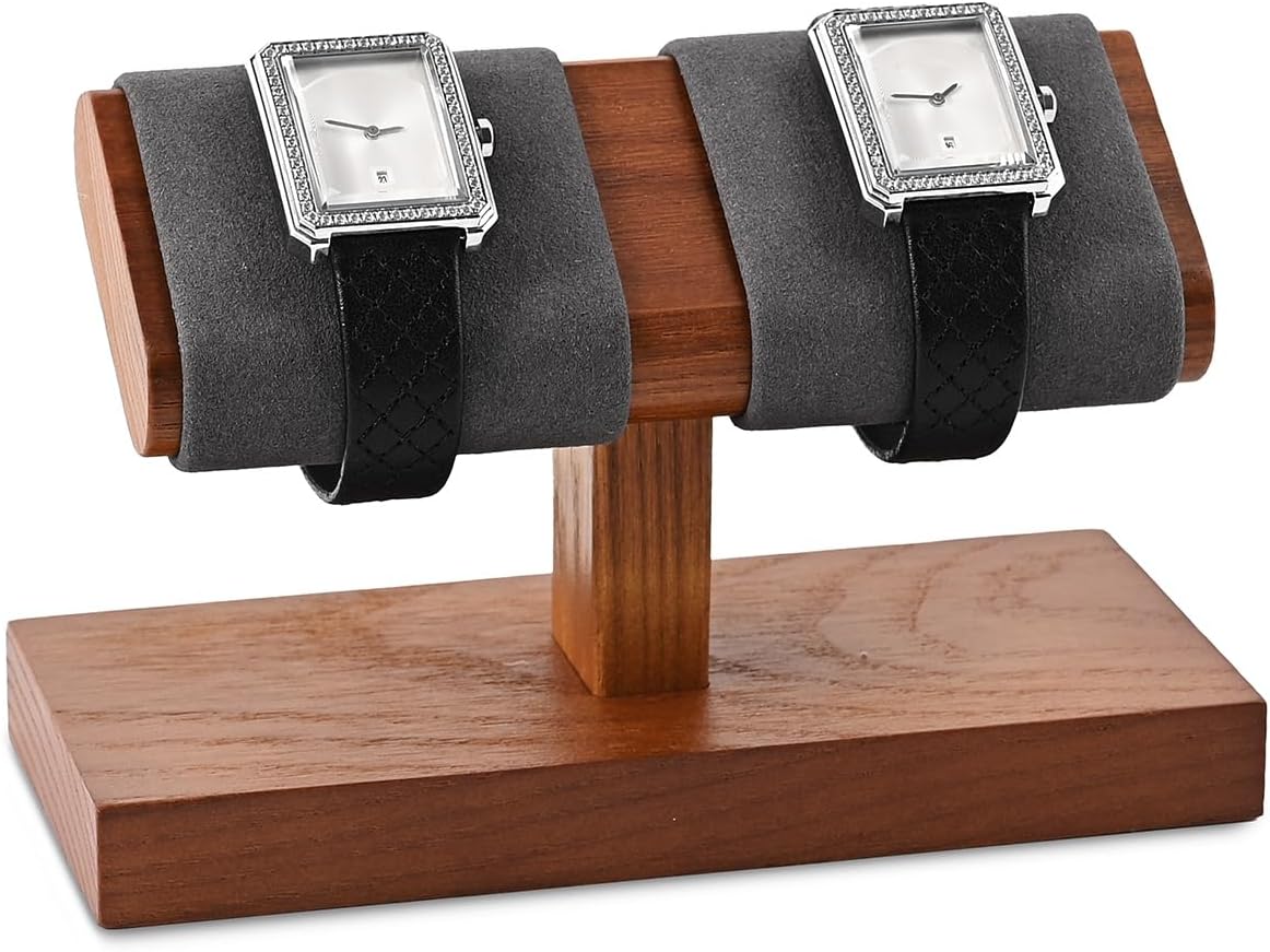 Oirlv Solid Wood Double Watch Display Stand Watch Bracelet Organizer（Grey）