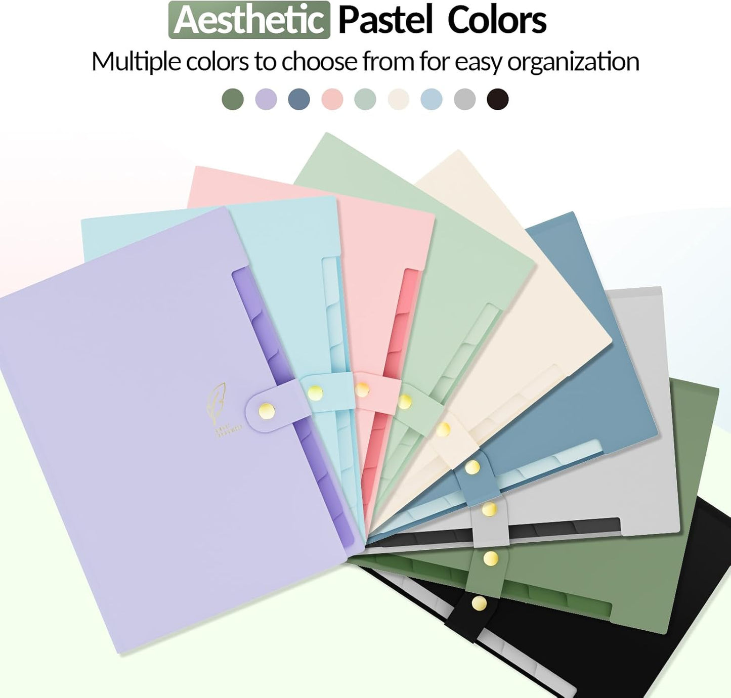 Sooez Aesthetic 8 Pocket Accordion File Organizer, Pastels Expanding File Folder for Important Document with Labels, Portable Receipt Bill Organizer for Office School Supplies, Letter Size Light Green