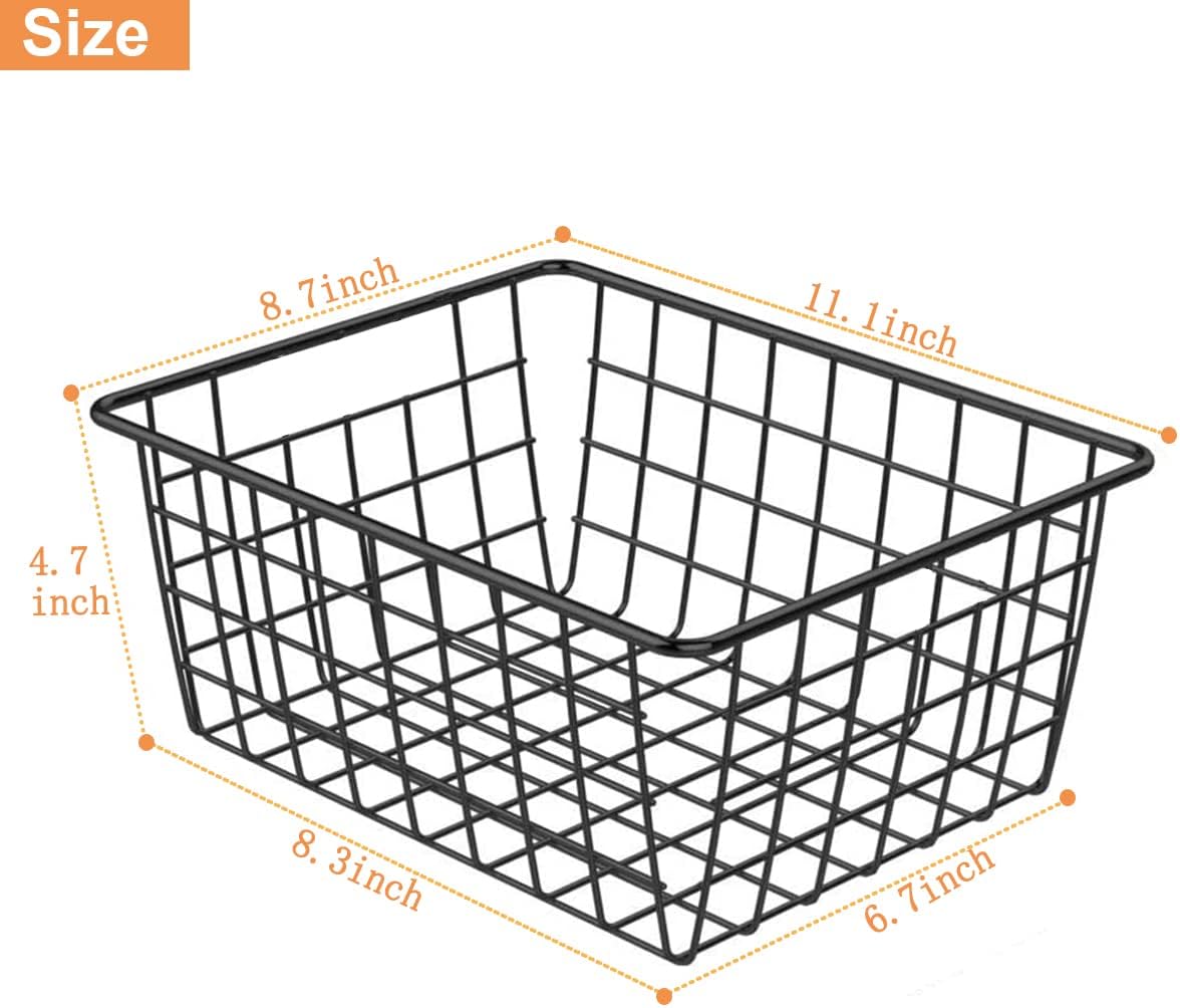 Wire Baskets for Organizing, 4 Pack Household Pantry Basket Black Metal Storage Bins Wire Storage Baskets Metal Baskets for for Home Office Kitchen, Bathroom