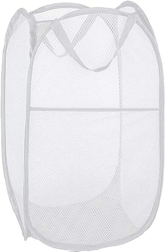 BATTOO Deluxe Strong Mesh Pop up Laundry Hamper Basket with Side Pocket for Laundry Room, Bathroom, Kids Room, College Dorm or Travel White