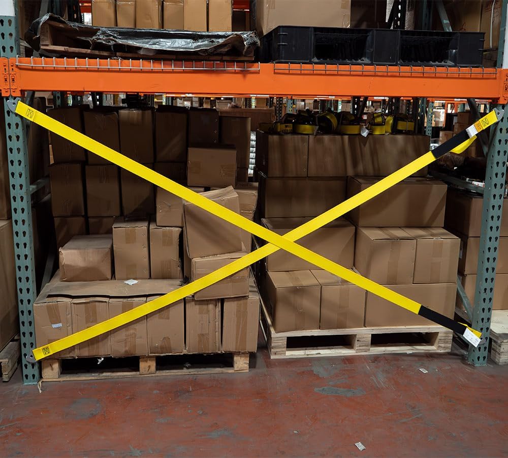 Mytee Products 2"x110.5" Pallet Rack Safety Straps for 9 ft Pallet Bays - 2400 lbs Breaking Strength Rack Safety Straps for Holding Pallets in Place - Warehouse Storage Shelving Accessories