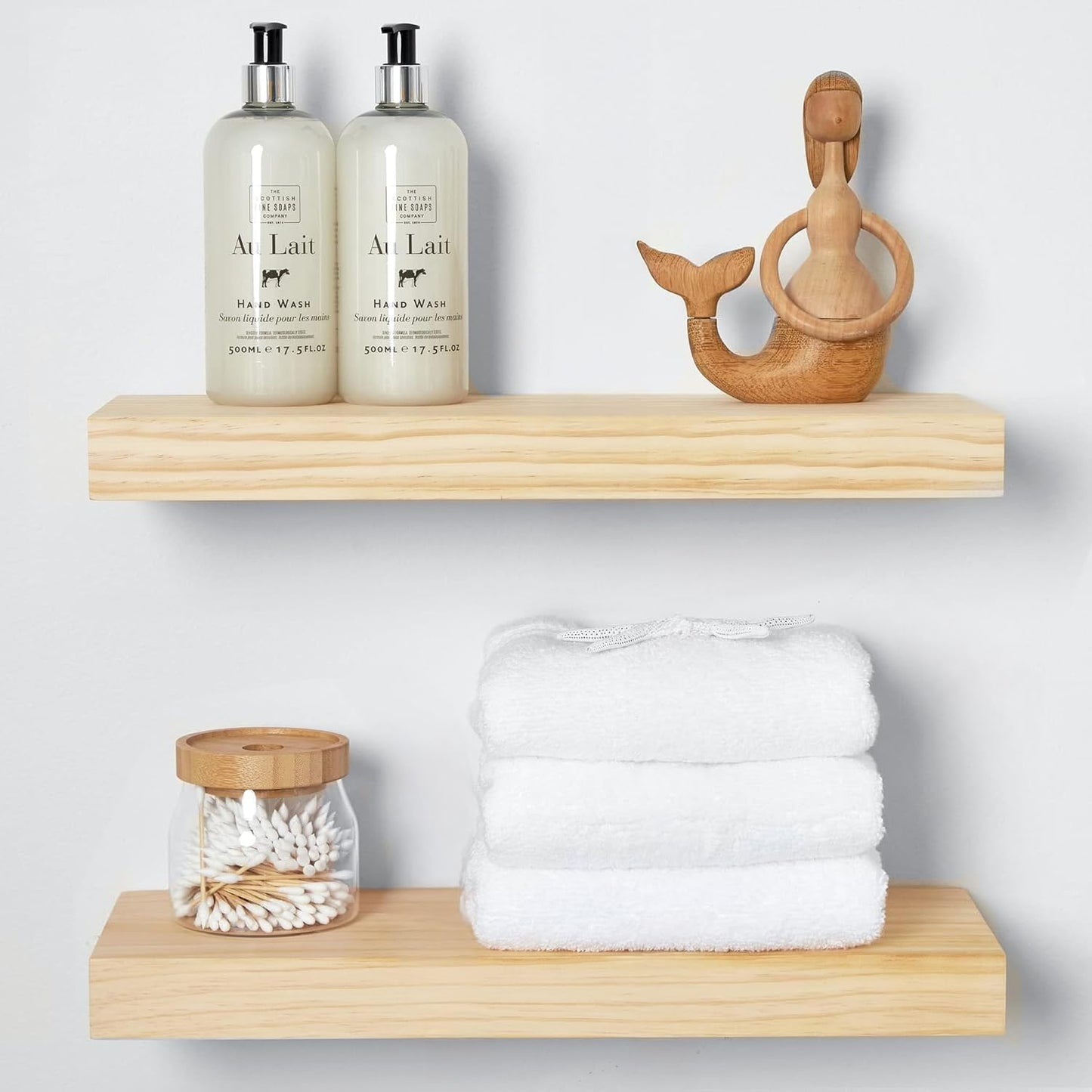 Homeforia 18 inch Natural Floating Shelf, High End Solid Real Wood 18inch Small Floating Shelves for Wall Mounted, Natural Wooden Floating Shelves, Heavy Duty Bracket, 18 X 6.5 X 1.75 in, Set of 4