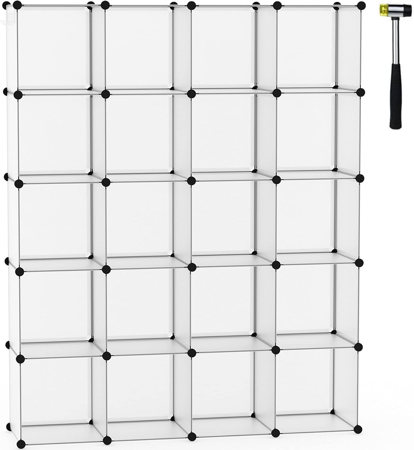 C&AHOME Cube Storage Organizer, 20-Cube Shelves Units, Closet Cabinet, DIY Plastic Modular Book Shelf, Ideal for Bedroom, Living Room, Office, 48.4" L x 12.4" W x 60.6" H Transparent White UPCS20W