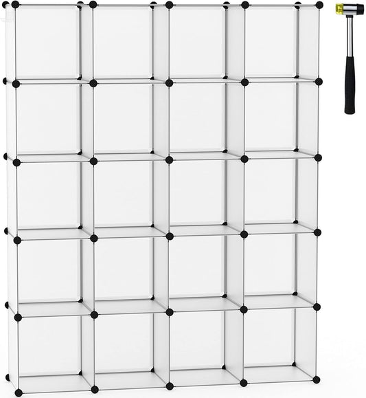 C&AHOME Cube Storage Organizer, 20-Cube Shelves Units, Closet Cabinet, DIY Plastic Modular Book Shelf, Ideal for Bedroom, Living Room, Office, 48.4" L x 12.4" W x 60.6" H Transparent White UPCS20W