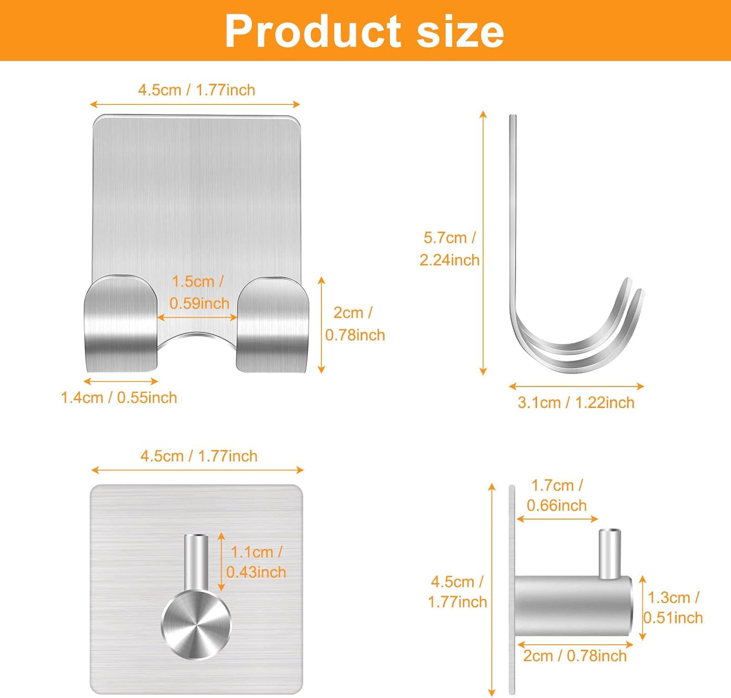 CGBE 4 Packs Shower Hooks for Inside Shower, Self Adhesive Shaver Holder Hanger Hook for Bathroom Damage Free Wall Hooks for Razor Loofah Sponge