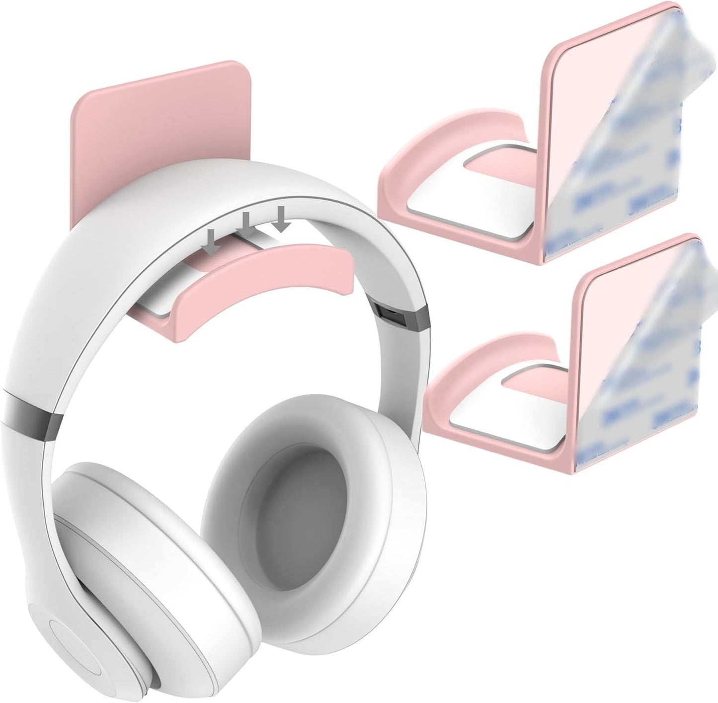 HomeMount Headphone Stand Headset Holder - Adhesive Gaming Headphone Hanger Hook Desk Mount for Most Headphone & Controller (Pink 2Pack)