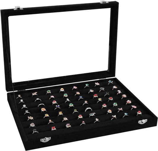 Wudygirl 7 Slot Ring Holder Organizer Display Tray for Rings And Jewelry Storage Velvet Ring Box with Multiple Slots Rings Organizer and Jewelry Showcase (Black Velvet)