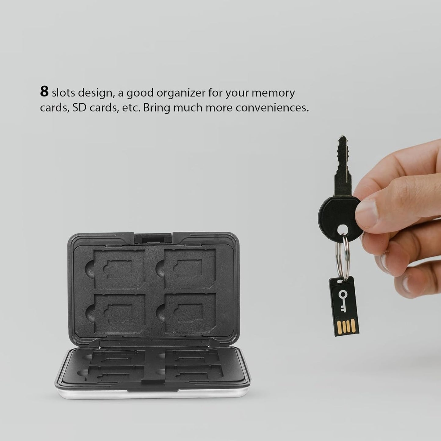 Memory Card Storage Box with Slots Secure Locking Organizer for Micro and Standard Cards Silver Gray Case Holder for Digital Camera Accessories