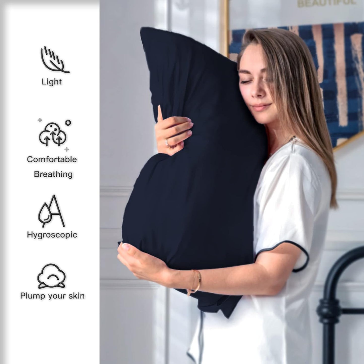 Silk Pillowcase for Hair and Skin,Soft,Breathable and Sliky 100% Queen Silk Pillow Case Set of 2,Both Sides Natural Mulberry Silk Pillowcases with Hidden Zipper(Queen Size 20"X 30",2pcs)