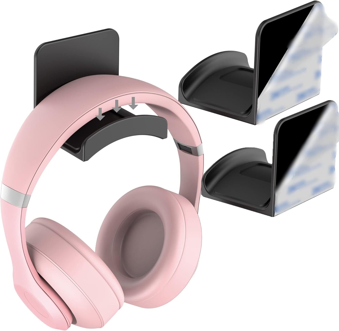 HomeMount Headphone Stand - Adhesive Gaming Headset Hanger Hook Desk Mount for Most Headphones & Controllers (Black 2Pack)