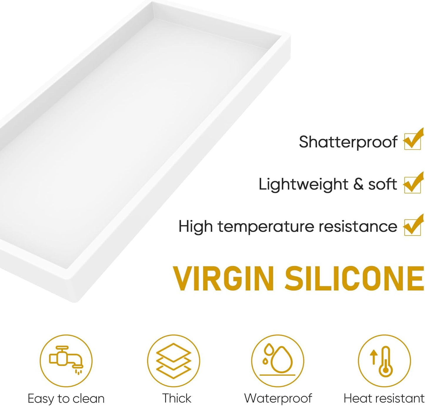 Bathroom Counter Tray,EG-SIPRO High-Grade Thickened Silicone Bathroom Vanity Tray,Shatterproof Durable Rectangle Bathroom Soap Dispenser Tray for Bathroom Countertop,White,Small+Large (EGTRAY)
