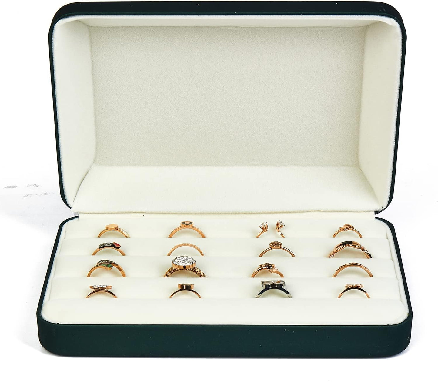 Jewelry Ring organizer Box, Portable Small Storage Display Case, Fashion Ring Tray Holder Showcase, Ring Boxes for Multiple Rings Fits for Travel or Home Organizers (green)
