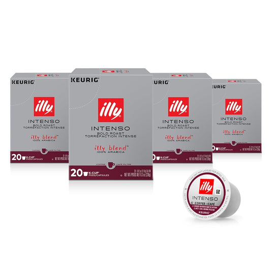 Illy Coffee K Cups - Pods For Keurig Machines – Intenso Dark Roast – Notes of Cocoa & Dried Fruit - Bold, Flavorful & Full-Bodied Flavor - No Preservatives – 20 Count, 4 Pack