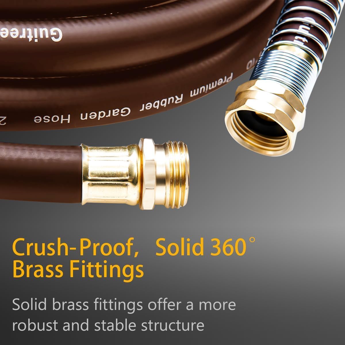 Garden Hose 25FT x 5/8", Heavy Duty Rubber Hose, Water Hose with Five Layered Braiding, Male to Female Fittings, 1000PSI Burst, 300PSI Working (Brown)