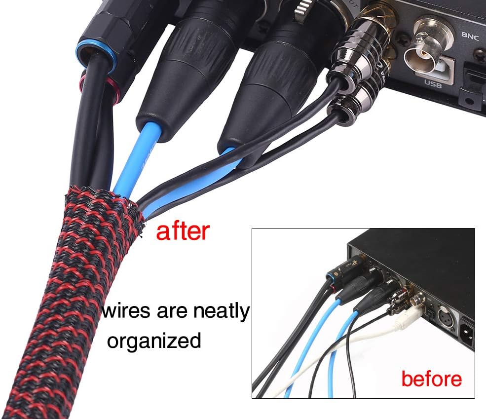 Alex Tech 10ft - 1/2 inch Cord Protector Wire Loom Tubing Cable Sleeve Split Sleeving For USB Power Cord Audio Video Cable – Protect Cat From Chewing Cords - Blackred
